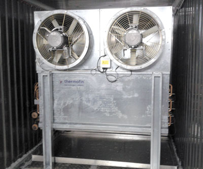 Внешний вид испарителя шоковой заморозки (турбофриза), установленного в одной из контейнерных скороморозильных установок
