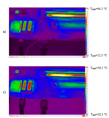 Термограмма эксперимента №3 (в), №4 (г)