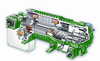 Разрез полугерметичного винтового компрессора Bitzer для СО2