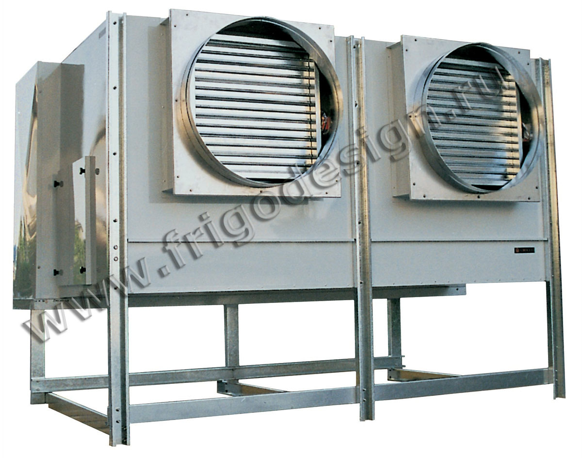 Аммиачный напольный воздухоохладитель в корпусе из нержавеющей стали с высоконапорными центробежными вентиляторами