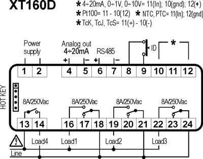 Cхема подключения прибора Dixell XT160D